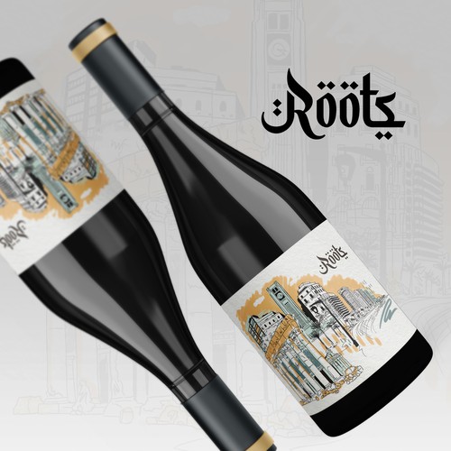Winery label with the title 'Roots - Wine label'