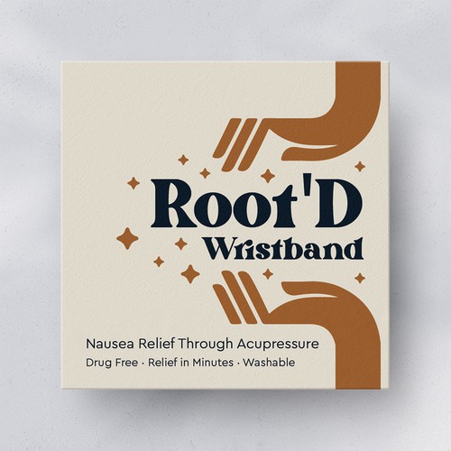 Modern label with the title 'Root'd Wristband'