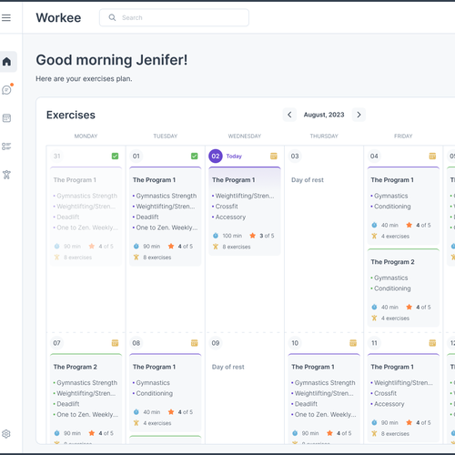 Figma design with the title 'Webapp Design for a Personal Trainer Workout Platform'