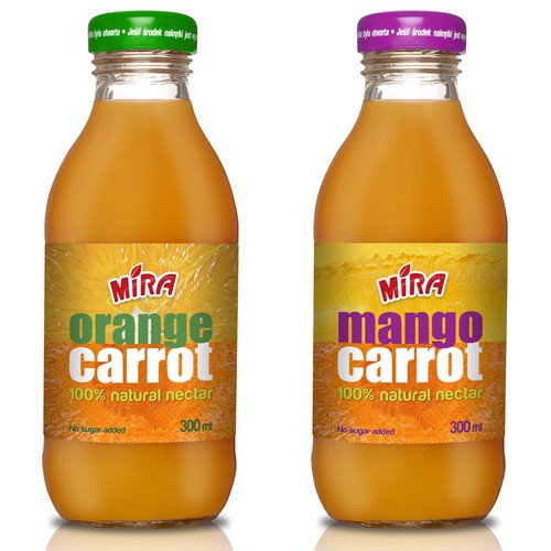 Smoothie packaging with the title 'Orange Carrot and Orange Mango  Brand Extensions for Mira'