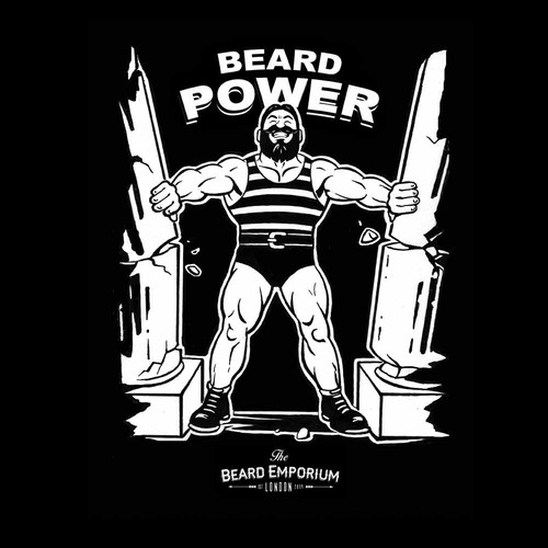 Beard artwork with the title 'Strongman character design creation for The Beard Emporium.com'