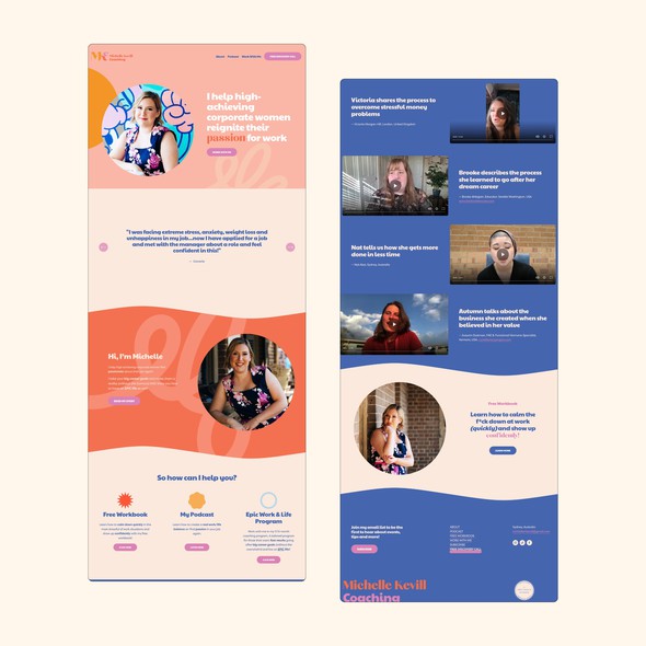 Pink website with the title 'Colourful Squarespace Site for Corporate Coach'