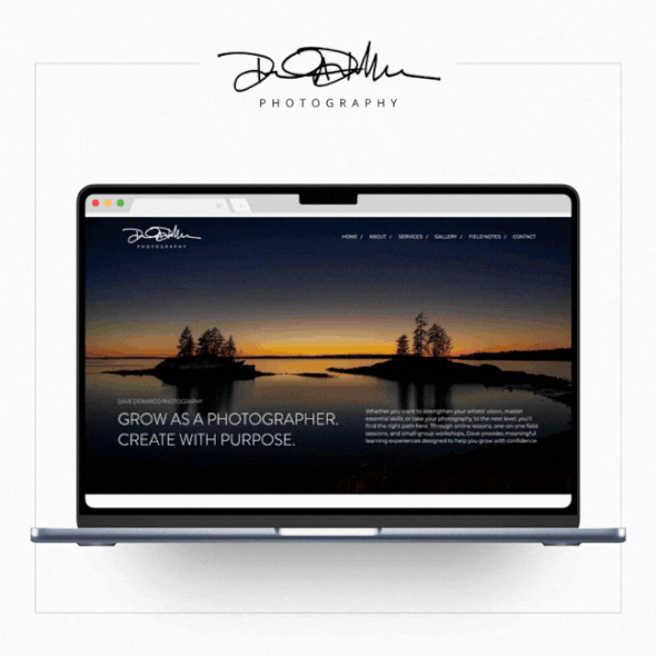 Gallery design with the title 'Dave DeMarco Photography Website'