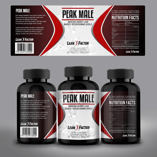 Vitamin label with the title 'Label | Peak Male'