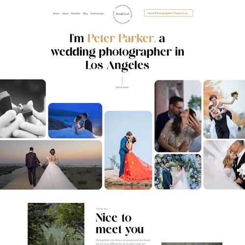 Photography website with the title 'Website design for wedding photography '
