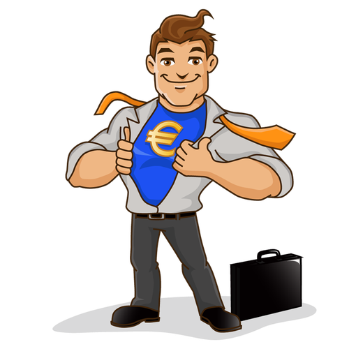 Cartoon character illustration with the title 'Create a mascot for a personal finance blog'