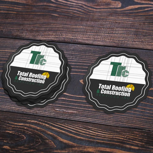 Die cut design with the title 'Total Roofing & Construction Services Inc'