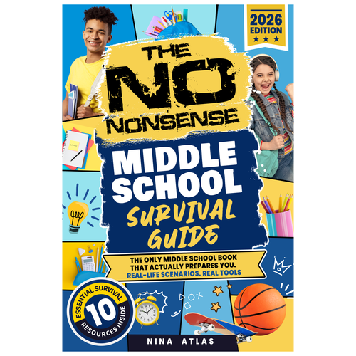 Book cover with the title 'The No-Nonsense Middle School Survival Guide'