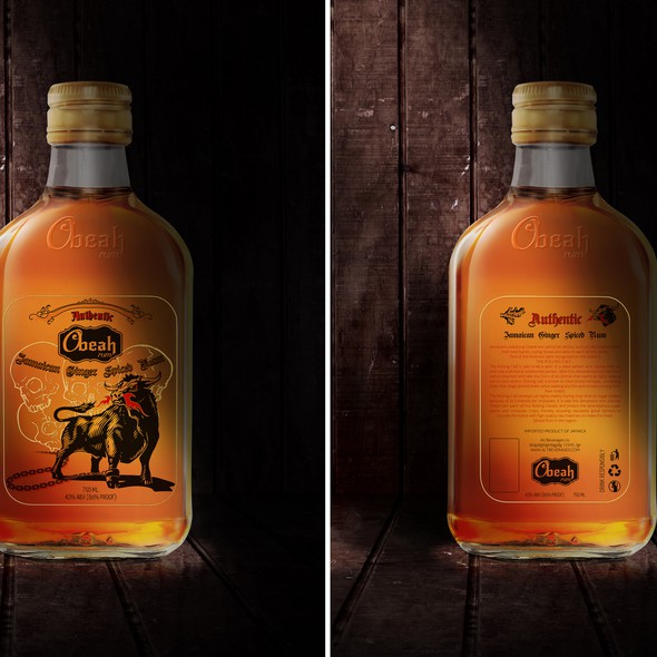 Spirit packaging with the title 'ALCOHOL! Help a start-up create an amazing, cool, unique NEW TO WORLD Spiced Rum'