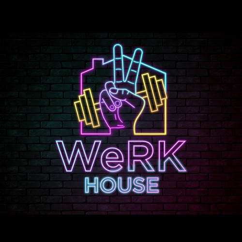 Neon logo with the title 'WeRK house'