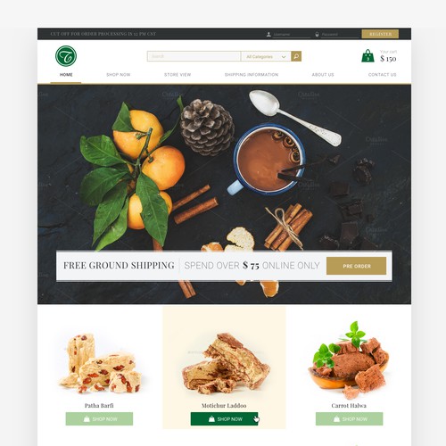 Gold website with the title 'Online Shop Tahoora'