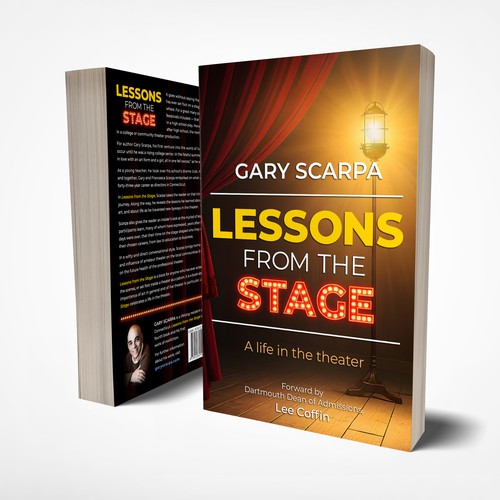 Stage design with the title 'Book cover for the memoir "LESSONS FROM THE STAGE"'