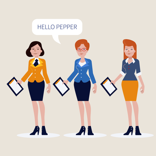 App illustration with the title 'Hello Pepper design'