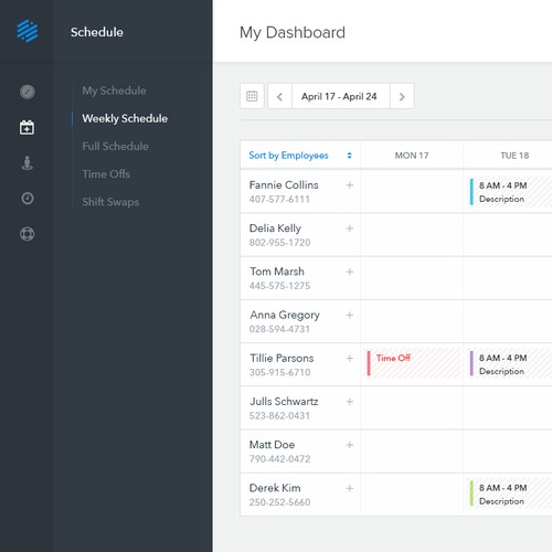 SaaS design with the title 'Schedule Dashboard'