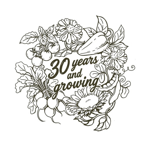 Line art t-shirt with the title 'Botanical Illustration for Merch: 30 Years of Growing'