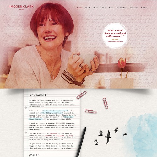 Pink website with the title 'Imogen Clark'