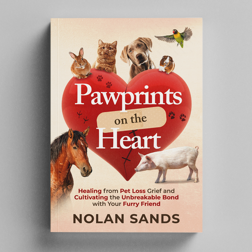 Heart book cover with the title 'Pawprints on the Heart Book Cover Design Concept'