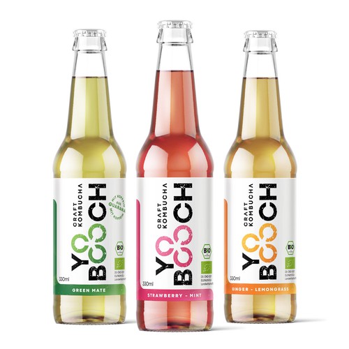 Craft label with the title 'Label for organic Kombucha Brand "YO BOOCH". '