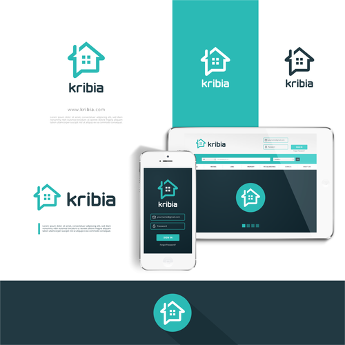 Rental logo with the title 'Kribia logo with home and online marketplace concept'