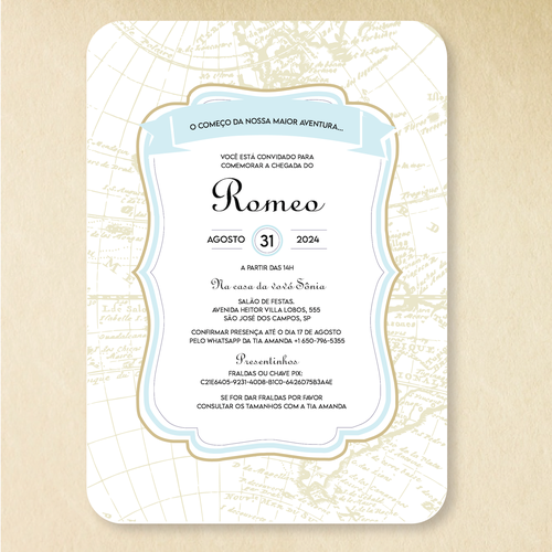 Invite design with the title 'Travel Theme Baby Shower Invite'