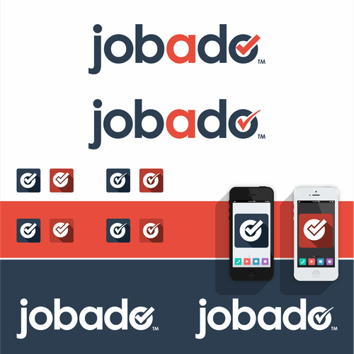 Check mark logo with the title 'Jobado logo - online and mobile community '
