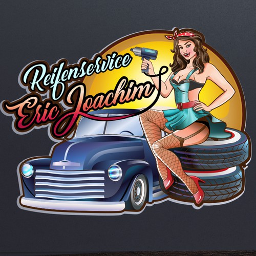 Car service logo with the title 'Pin up girl for car workshop'