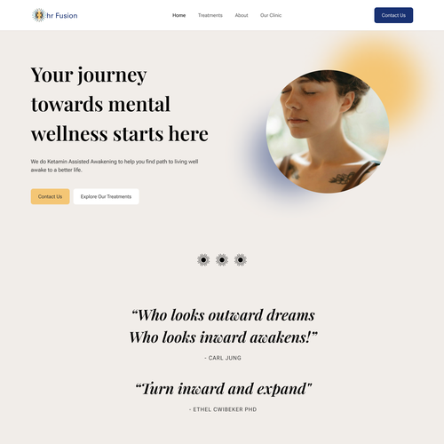 Therapy website with the title 'Calm Homepage Design for a Wellness Therapy Center'