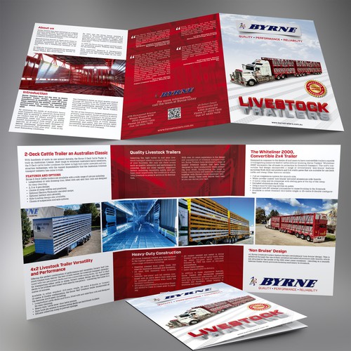 Transportation design with the title 'Guaranteed! - Trifold brochure design for Byrne Trailers'