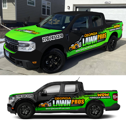 Car graphics design with the title 'car wrap design for Georgia Lawn Pros'