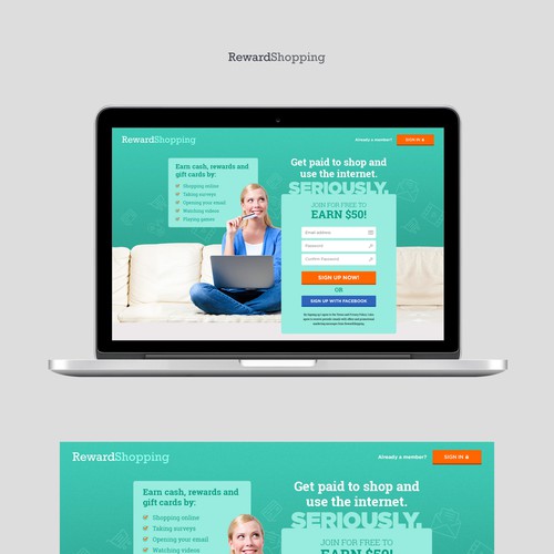 Shopping design with the title 'Reward Shopping Landing Page'