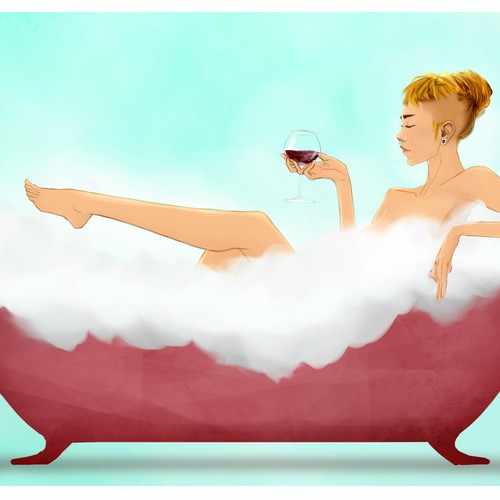 Wine artwork with the title 'girl in a bathtub'