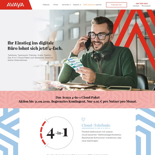 Communication website with the title 'Create a progressive Subpage for Avayacloud'