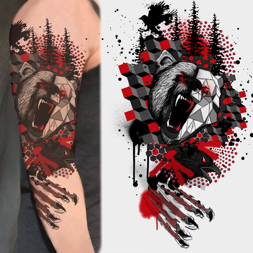 Crow design with the title 'Trash Polka Tattoo Concept'