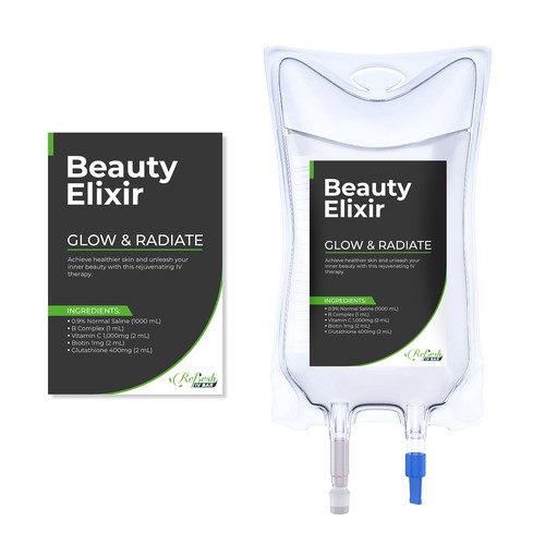 Black and white label with the title 'Label design for IV Bags'