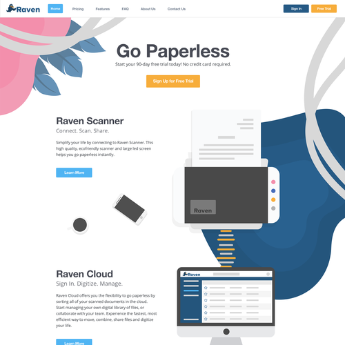 Cloud website with the title 'Design for Raven Cloud'