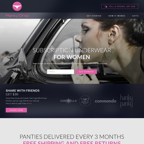 Feminine website with the title 'Homepage for a subscription underwear service'
