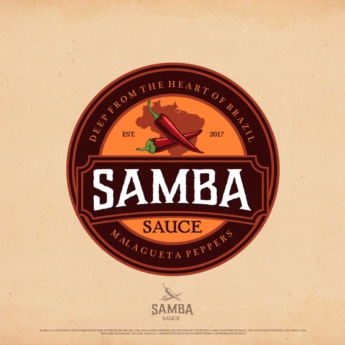 Chili pepper logo with the title 'Logo design concept for "Samba Sauce"'