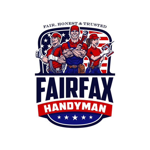 American flag design with the title 'Multiple Characters Handyman Logo'