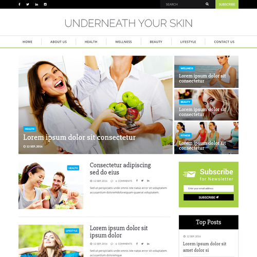 Wellness website with the title 'Health Blog landing page design'