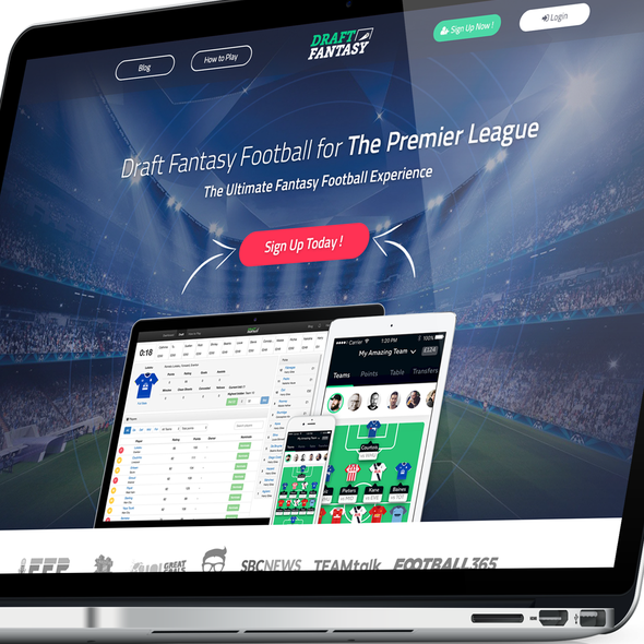 Football website with the title 'Homepage Design for Draft Fantasy'