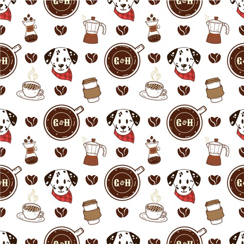 Coffee shop illustration with the title 'coffee and dog Pattern'