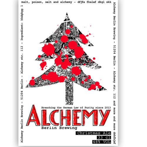 Christmas tree design with the title 'edgy, irreverent beer label, for Christmas'