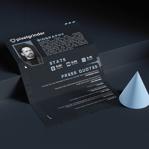 DJ design with the title 'Pixelgrinder Musician Bio One-Sheet'