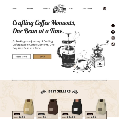 Aesthetic website with the title 'Coffee Shope Web'