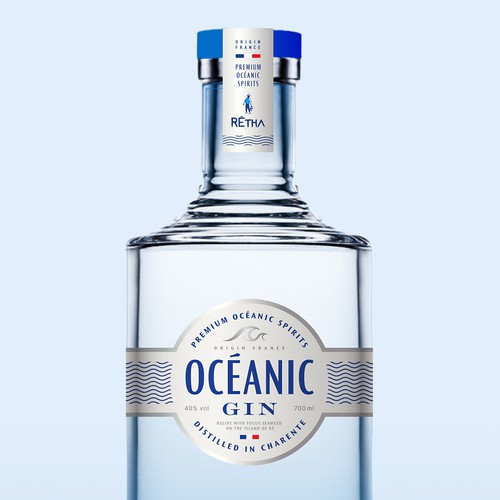 Creative label with the title 'Océanic Gin'
