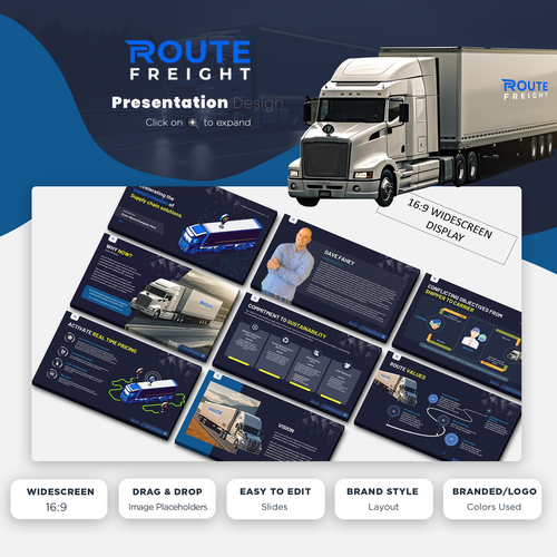 Presentation design with the title 'Powerpoint Transportation Technology Pitch Deck'