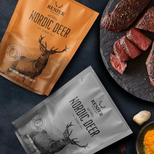 Bag packaging with the title 'Packaging for World's leading WILD GAME JERKY Brand'