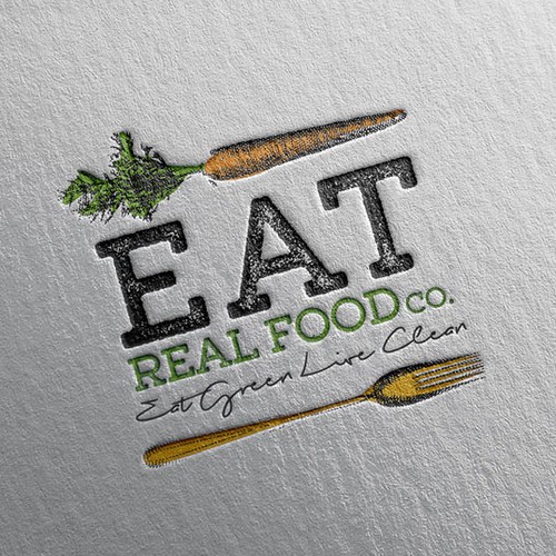 Carrot design with the title 'Logo for Eat Real Food Co.'