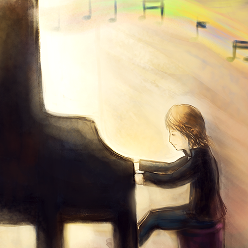 Bright illustration with the title 'Angel of The Song'