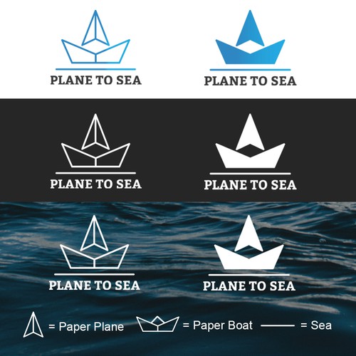 Origami logo with the title 'PLANE TO SEA LOGO'
